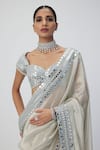 Vvani by Vani Vats_Silver Banarasi Shimmer Organza Embroidery Mirror Placement Saree With Blouse _at_Aza_Fashions