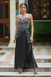 Buy_Bohame_Black Satin Chiffon Embroidery Cutdana Sweetheart Neck Vega Gown _at_Aza_Fashions