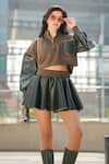 THE EPISODE_Green Fleece 52% Cotton And 48% Polyester Flirty Whistle Sweatshirt With Skirt _Online_at_Aza_Fashions