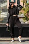 Shop_THE EPISODE_Black Fleece 52% Cotton And 48% Polyester Paris Love Cropped Hoodie With Joggers _at_Aza_Fashions