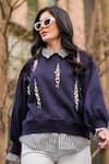 Buy_THE EPISODE_Blue Fleece 52% Cotton And 48% Polyester Embellished Saturday Night Sweatshirt _at_Aza_Fashions