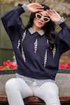 Shop_THE EPISODE_Blue Fleece 52% Cotton And 48% Polyester Embellished Saturday Night Sweatshirt _at_Aza_Fashions