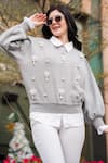 Buy_THE EPISODE_Grey Fleece 52% Cotton And 48% Polyester Embellished Crystal Pearl Sweatshirt _at_Aza_Fashions