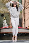 Shop_THE EPISODE_Grey Fleece 52% Cotton And 48% Polyester Embellished Crystal Pearl Sweatshirt _at_Aza_Fashions