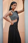 Bohame_Black Satin Chiffon Embroidery Sequin Round Kareena Concept Saree With Blouse _at_Aza_Fashions