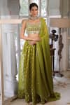 Buy_Neha Khullar_Green Banarasi Organza Embroidery Zari Scoop Neck Lehenga Set _at_Aza_Fashions