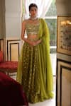 Shop_Neha Khullar_Green Banarasi Organza Embroidery Zari Scoop Neck Lehenga Set _at_Aza_Fashions