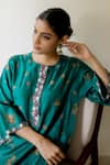 Buy_Juanita by Shubhda_Green Pure Silk Hand Block Print Floral Round Neck Kurta And Pant Set _Online_at_Aza_Fashions