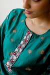 Juanita by Shubhda_Green Pure Silk Hand Block Print Floral Round Neck Kurta And Pant Set _at_Aza_Fashions