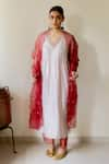 Buy_Juanita by Shubhda_White Silk Hand Block Print Rouge Straight Kurta Set With Contrast Dupatta _at_Aza_Fashions