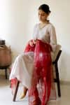 Juanita by Shubhda_White Silk Hand Block Print Rouge Straight Kurta Set With Contrast Dupatta _at_Aza_Fashions