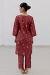 Shop_Juanita by Shubhda_Maroon Silk Hand Block Print Sequin Notched Hazel Floral Kurta With Pant _at_Aza_Fashions