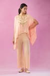 Buy_Kunwaraniritu_Peach Georgette Embroidery Zardozi Notched Short Kurta And Pant Set _at_Aza_Fashions