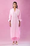 Buy_Kunwaraniritu_Pink Cotton Embroidery Pearl Collar Embellished Kurta And Salwar Set _Online_at_Aza_Fashions