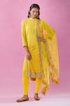 Buy_Kunwaraniritu_Yellow Georgette Embroidery Chikankari Mandarin Collar Paisley Kurta Set _at_Aza_Fashions