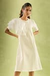 Buy_Samyukta Singhania_White Neoprene Lycra Solid Round Neck Asymmetric Ruffled Sleeves Midi Dress 