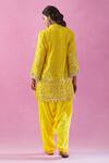 Shop_Kunwarani Ritu_Yellow Georgette Mirrors, Sequins, Zari, Embroidery Mandarin Collar Kurta Set _at_Aza_Fashions