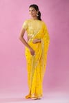 Buy_Kunwaraniritu_Yellow Georgette Embroidery Sequin Boat Neck Polka Dot Saree With Blouse 