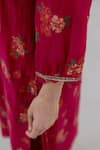 Buy_Juanita by Shubhda_Red Chanderi Hand Block Print Sequin Notched Ruby Floral Kurta With Pant 