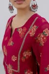 Shop_Juanita by Shubhda_Red Chanderi Hand Block Print Sequin Notched Ruby Floral Kurta With Pant 