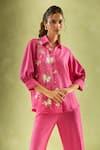 Shop_Samyukta Singhania_Pink Imported Soft Linen Embroidery Sequin Butterfly Embellished Shirt With Pant 