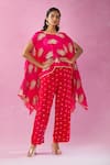 Buy_Kunwaraniritu_Pink Georgette Embroidery Floral Round Neck Zardozi Cape With Pant _at_Aza_Fashions