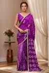 Buy_Samyukta Singhania_Purple Silk Print Bandhani Pattern Saree With Running Blouse _at_Aza_Fashions