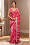 Buy_Samyukta Singhania_Red Silk Print Bandhani V Neck Pattern Saree With Blouse _at_Aza_Fashions