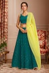 Buy_Samyukta Singhania_Green Organza Embellished Sequin V-neck Scatter Lehenga Set _at_Aza_Fashions