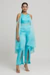 Buy_Samyukta Singhania_Blue Cape Organza Embellished Sequin Jumpsuit Round Placed Crystal With _Online_at_Aza_Fashions