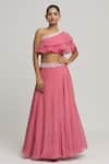 Buy_Samyukta Singhania_Coral Organza Embellished Sequin One Shoulder Lehenga With Blouse 