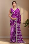 Buy_Samyukta Singhania_Purple Silk Print Bandhani V Neck Pattern Saree With Blouse_at_Aza_Fashions