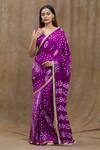 Buy_Samyukta Singhania_Purple Silk Print Bandhani V Neck Pattern Saree With Blouse