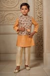 Buy_Arihant Rai Sinha_Cream Silk Printed Floral Bundi And Kurta Set _at_Aza_Fashions