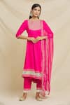 Buy_Samyukta Singhania_Pink Rayon Embellished Gota Work Round Neck Anarkali Pant Set 