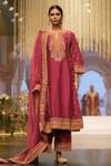 Buy_Sheetal Batra_Pink Silk Chanderi Embroidery Kirandori Split V Neck Aamish Kurta Palazzo Set _at_Aza_Fashions