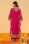 Shop_Sheetal Batra_Pink Silk Chanderi Embroidery Kirandori Split V Neck Aamish Kurta Palazzo Set _at_Aza_Fashions