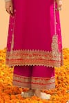 Shop_Sheetal Batra_Pink Silk Chanderi Embroidery Kirandori Split V Neck Aamish Kurta Palazzo Set _Online_at_Aza_Fashions