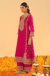 Buy_Sheetal Batra_Pink Silk Chanderi Embroidery Kirandori Split V Neck Aamish Kurta Palazzo Set 