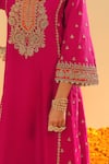 Sheetal Batra_Pink Silk Chanderi Embroidery Kirandori Split V Neck Aamish Kurta Palazzo Set _Online