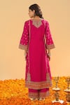 Shop_Sheetal Batra_Pink Silk Chanderi Embroidery Kirandori Split V Neck Aamish Kurta With Palazzo _at_Aza_Fashions