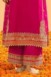 Sheetal Batra_Pink Silk Chanderi Embroidery Kirandori Split V Neck Aamish Kurta With Palazzo _Online_at_Aza_Fashions