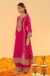 Shop_Sheetal Batra_Pink Silk Chanderi Embroidery Kirandori Split V Neck Aamish Kurta With Palazzo _Online_at_Aza_Fashions