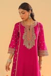 Sheetal Batra_Pink Silk Chanderi Embroidery Kirandori Split V Neck Aamish Kurta With Palazzo _at_Aza_Fashions