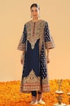 Buy_Sheetal Batra_Blue Silk Chanderi Embroidery Kirandori High Hana Gul Choga Kurta And Salwar Set _Online_at_Aza_Fashions