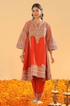 Buy_Sheetal Batra_Orange Silk Chanderi Embroidery Irha Ornate Paisley Short Anarkali And Salwar Set _Online_at_Aza_Fashions