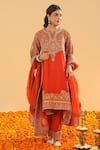 Shop_Sheetal Batra_Orange Silk Chanderi Embroidery Irha Ornate Paisley Short Anarkali And Salwar Set 