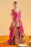 Buy_Sheetal Batra_Pink Silk Chanderi Embroidery Kirandori Round Ishwa Paisley Kurta Sharara Set _Online_at_Aza_Fashions