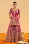 Sheetal Batra_Pink Silk Chanderi Embroidery Kirandori Round Ishwa Paisley Kurta Sharara Set _at_Aza_Fashions