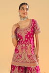 Buy_Sheetal Batra_Pink Silk Chanderi Embroidery Kirandori Round Ishwa Paisley Kurta Sharara Set 